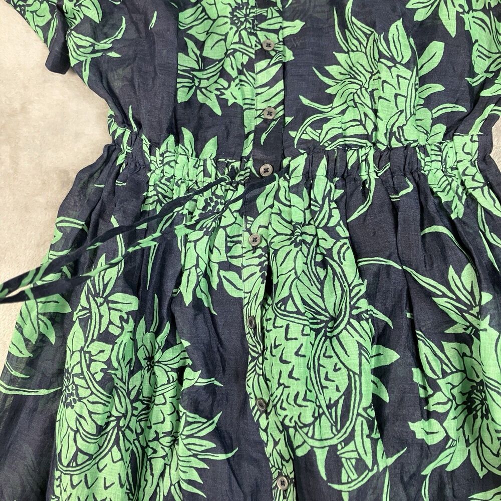 J Crew Ramie Cerise Shirt Dress Womens 12 Navy Green Pineapple Print Midi - Picture 15 of 16